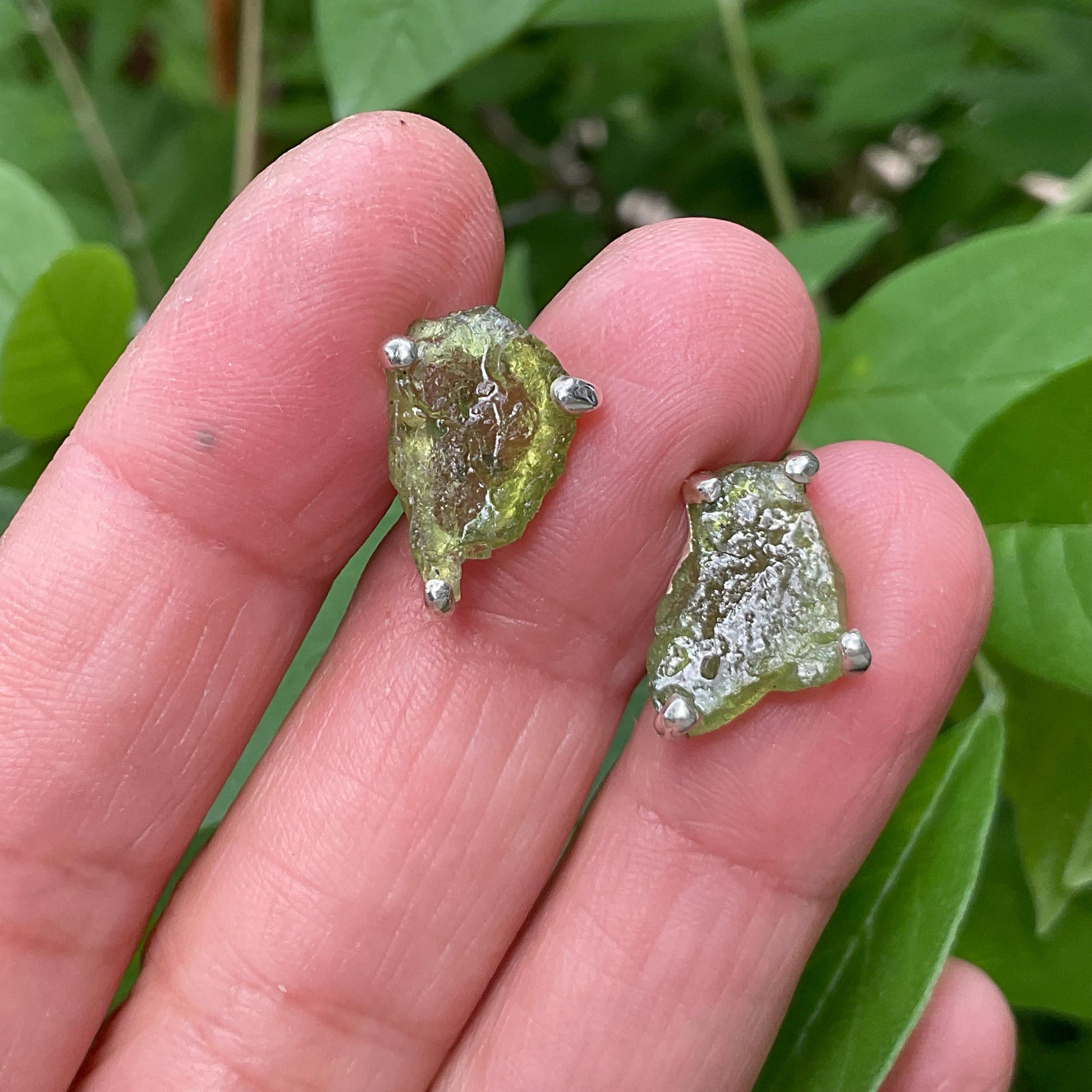 Sterling Silver rough green tourmaline stud earrings Colors Of Etnika