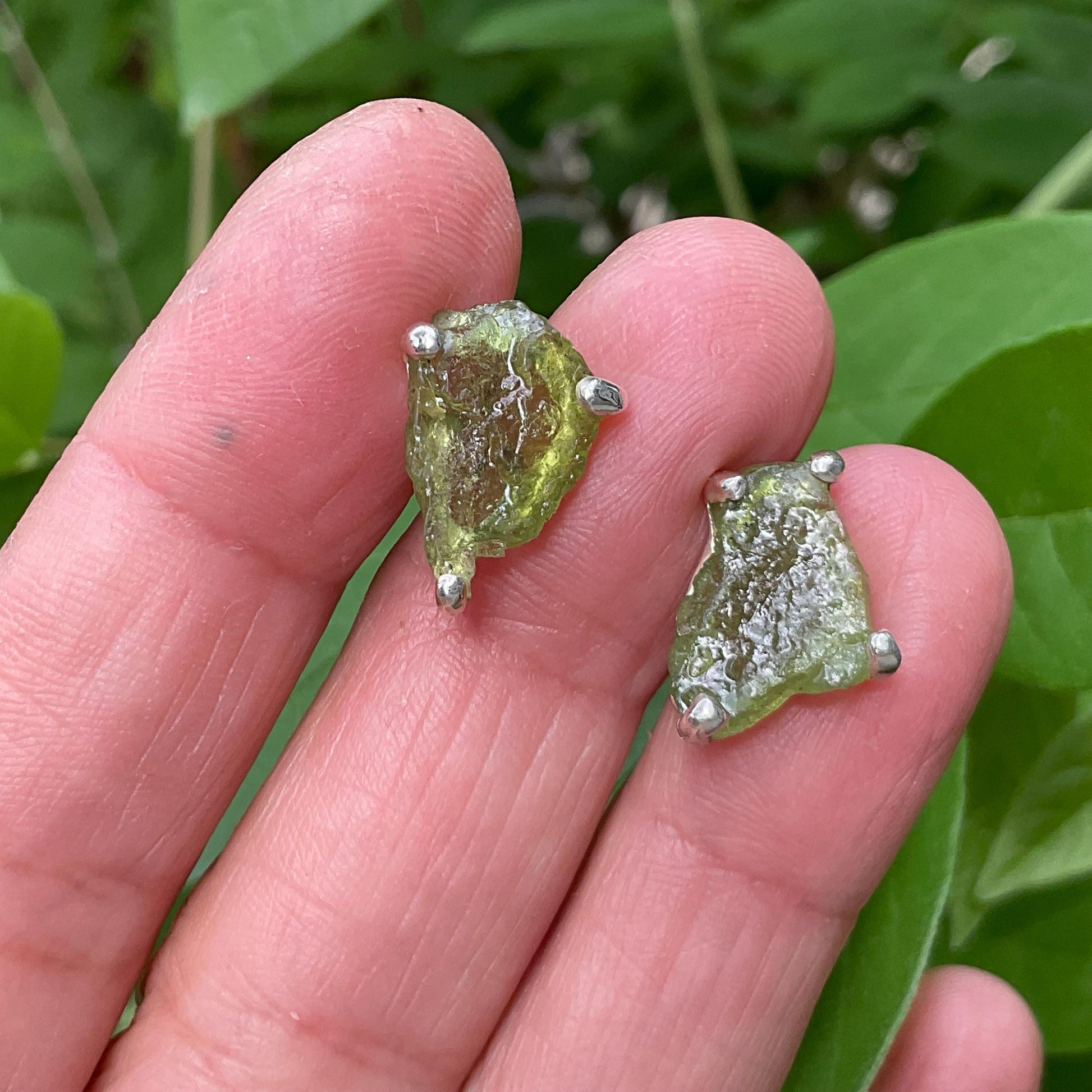 Sterling Silver rough green tourmaline stud earrings Colors Of Etnika