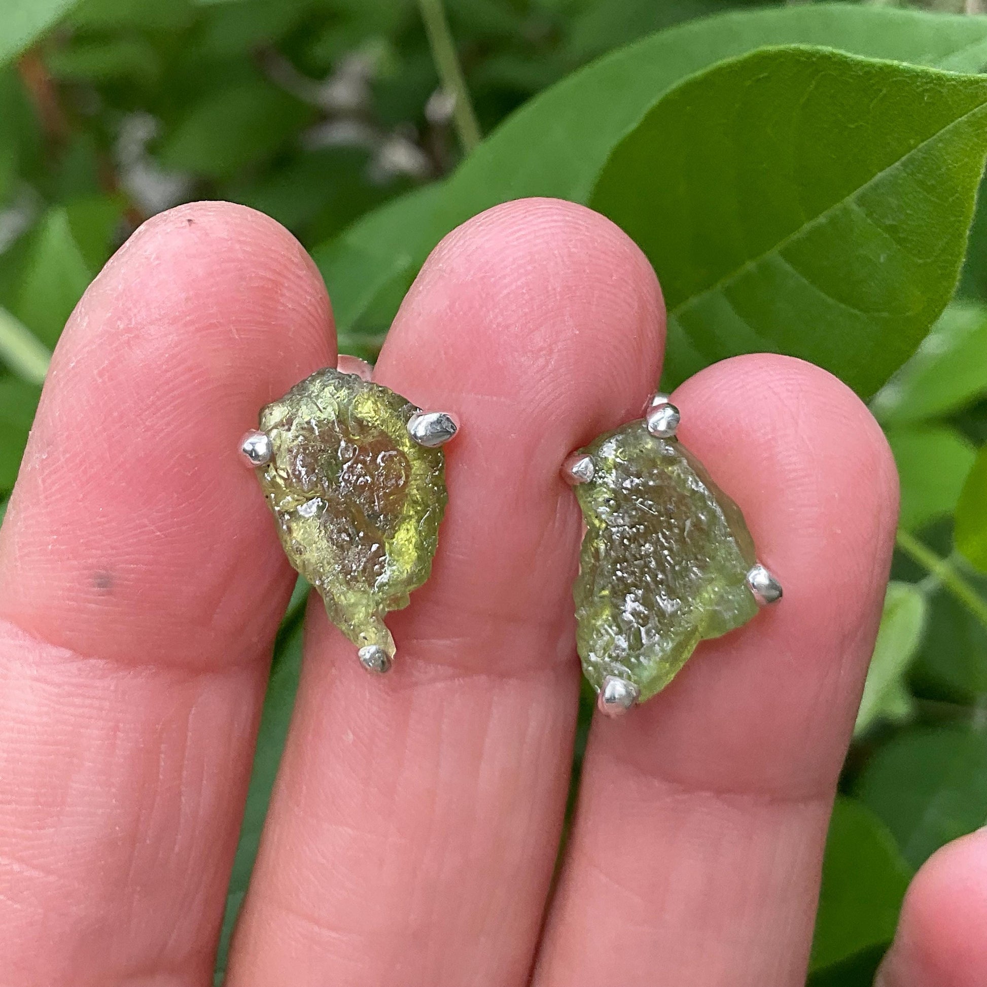 Sterling Silver rough green tourmaline stud earrings Colors Of Etnika