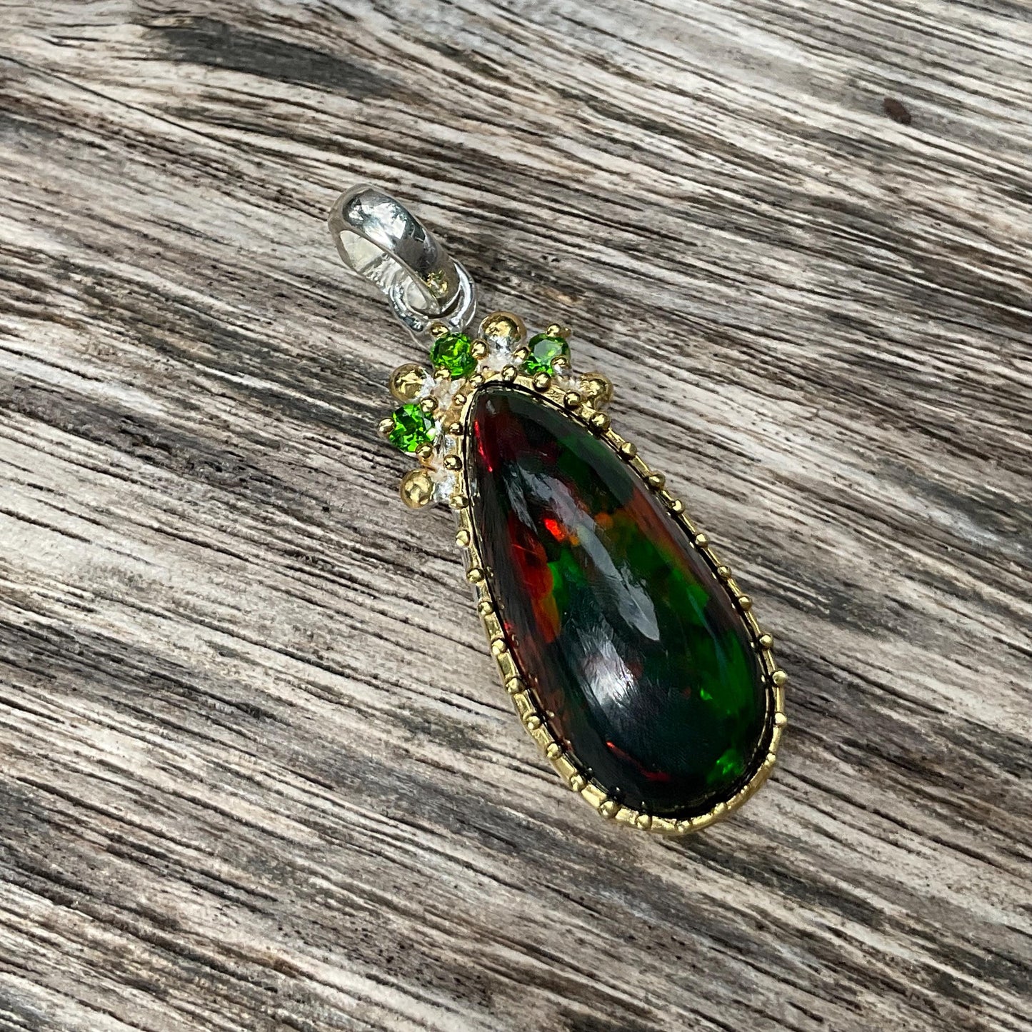 Natural fire opal Sterling Silver pendant Colors Of Etnika