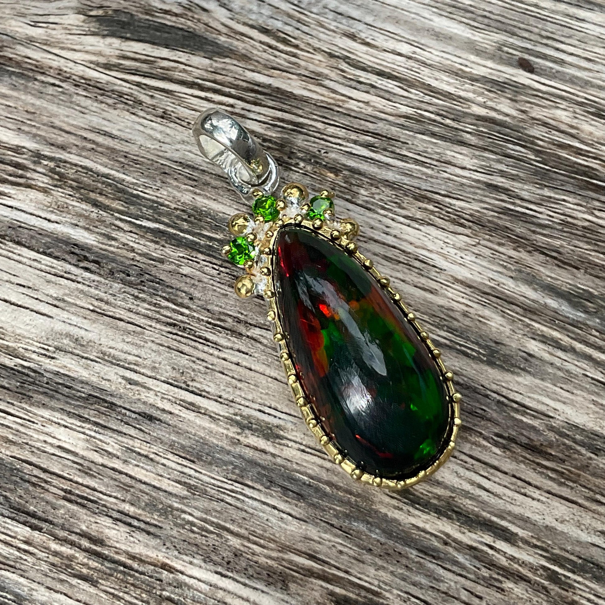 Natural fire opal Sterling Silver pendant Colors Of Etnika