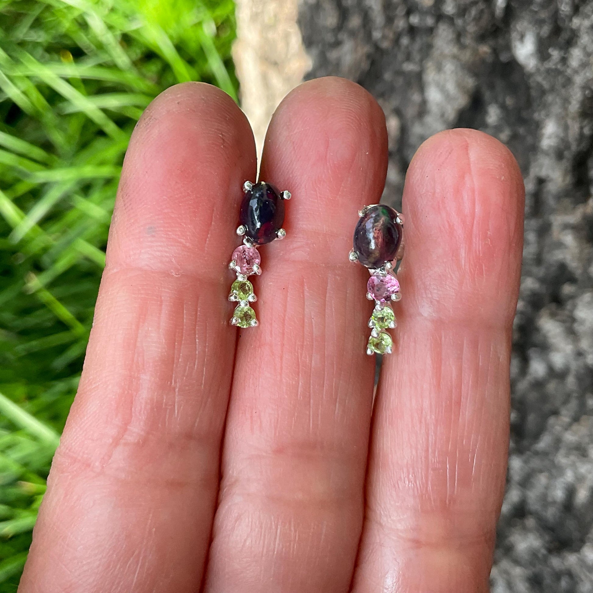 Sterling Silver Natural black opal stud  Earrings Colors Of Etnika