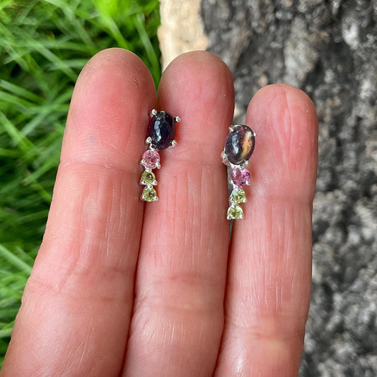 Sterling Silver Natural black opal stud  Earrings Colors Of Etnika