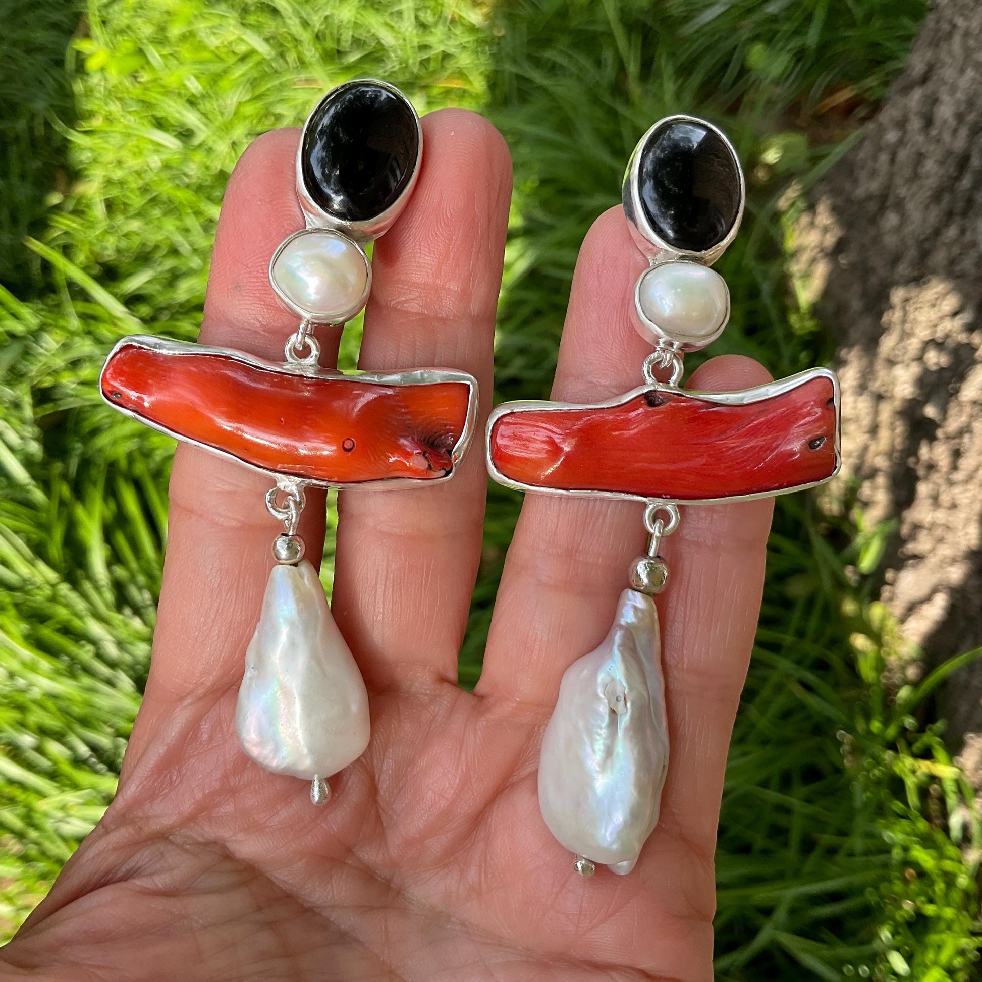 Sterling Silver baroque pearl statement coral earrings Colors Of Etnika