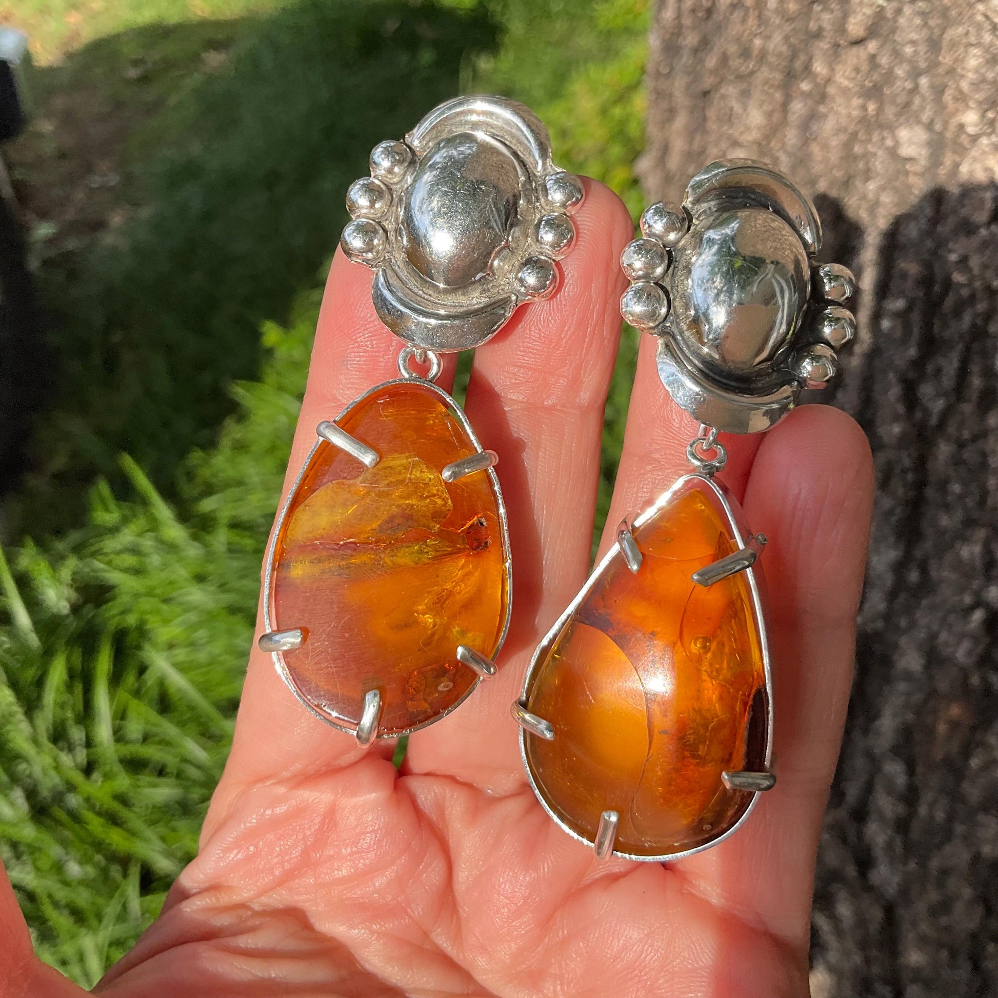 Sterling Silver natural amber dangle statement earrings Colors Of Etnika