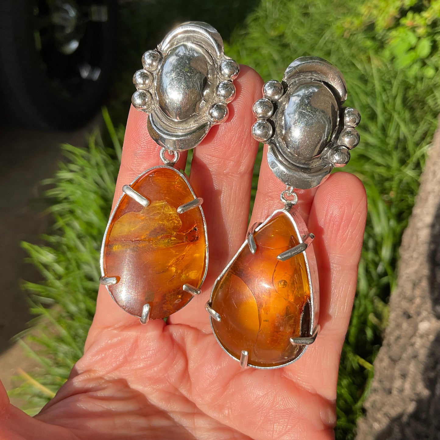 Sterling Silver natural amber dangle statement earrings Colors Of Etnika