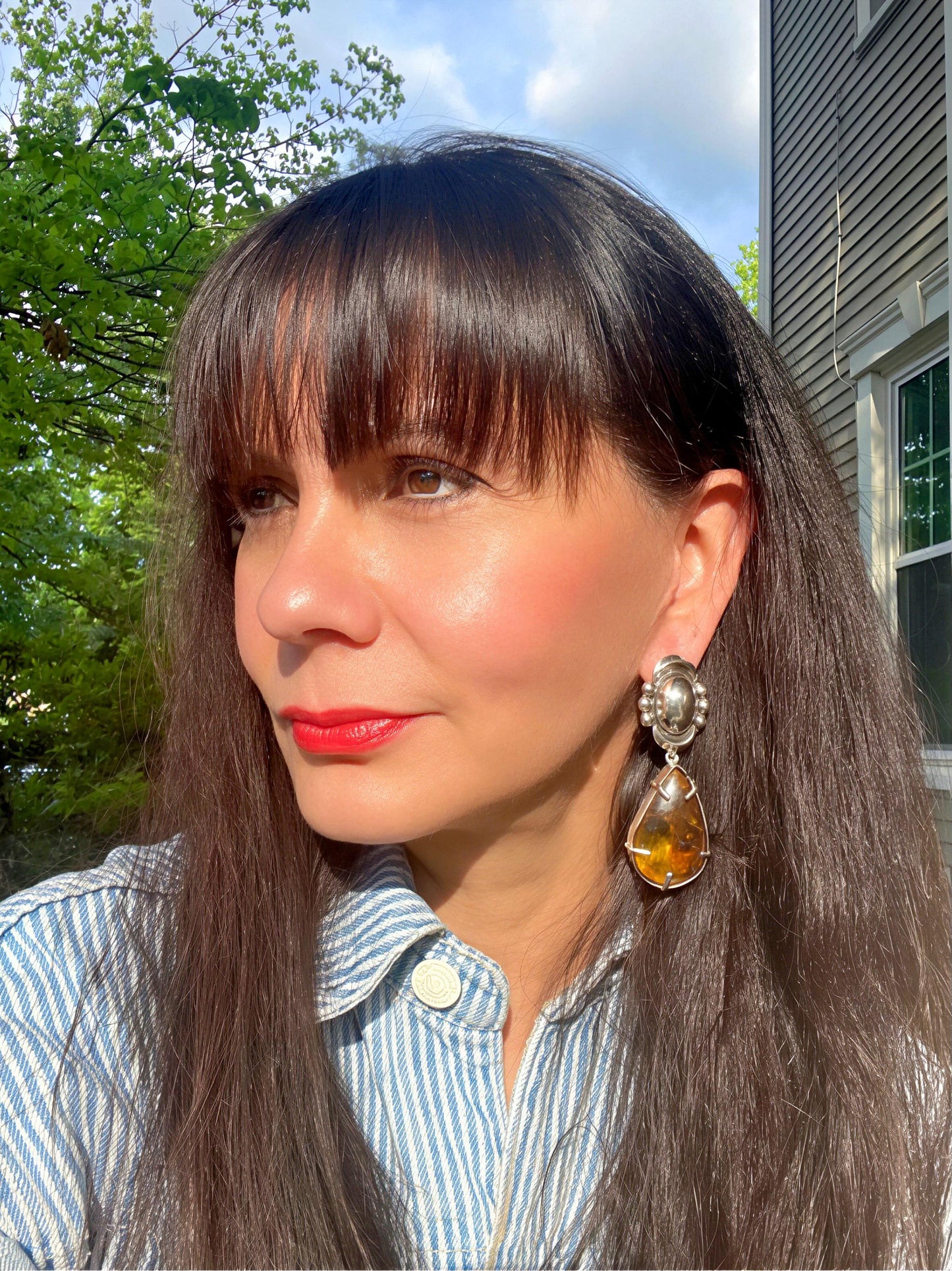 Sterling Silver natural amber dangle statement earrings Colors Of Etnika