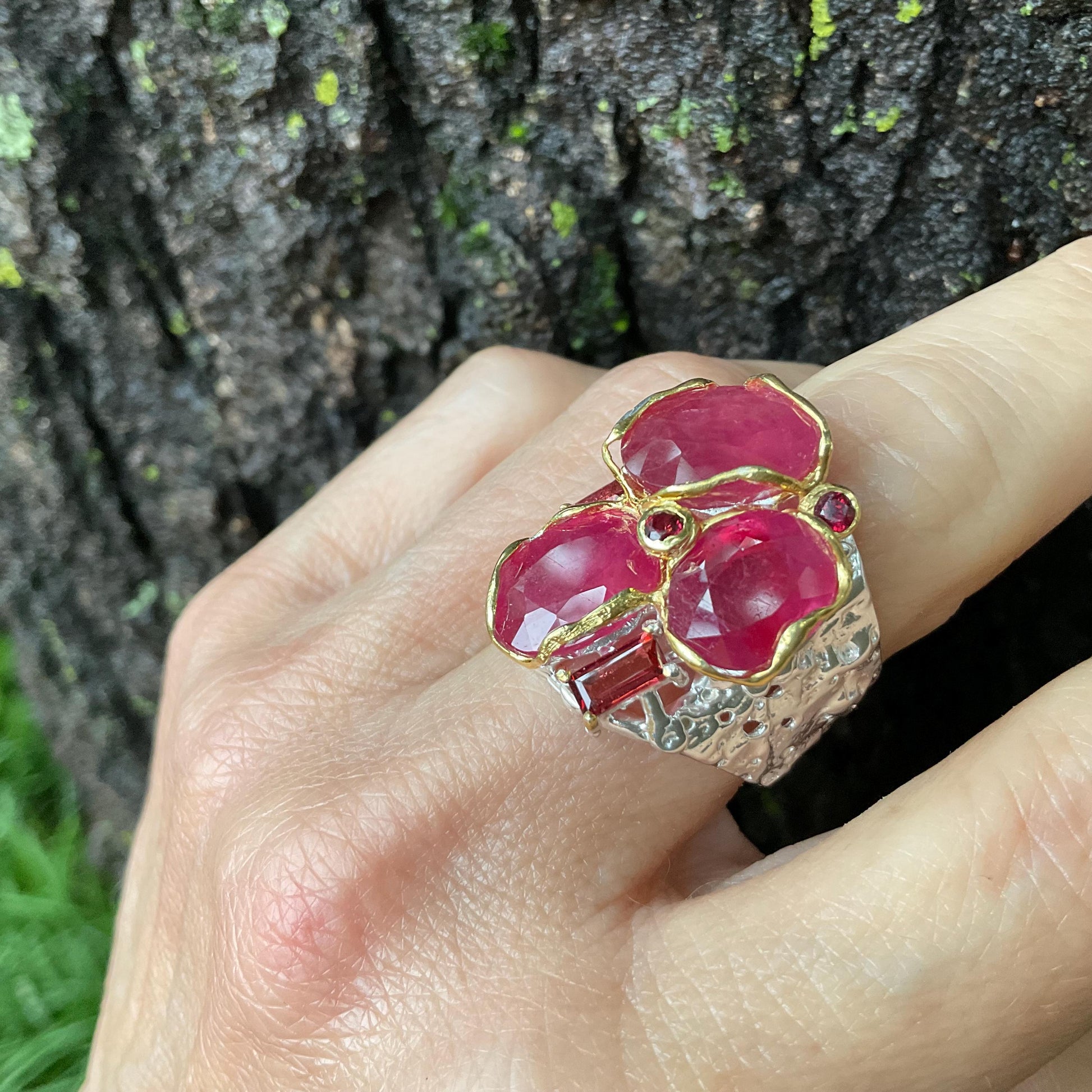 Sterling silver natural rubyrhodolite band ring 7.5 Colors Of Etnika