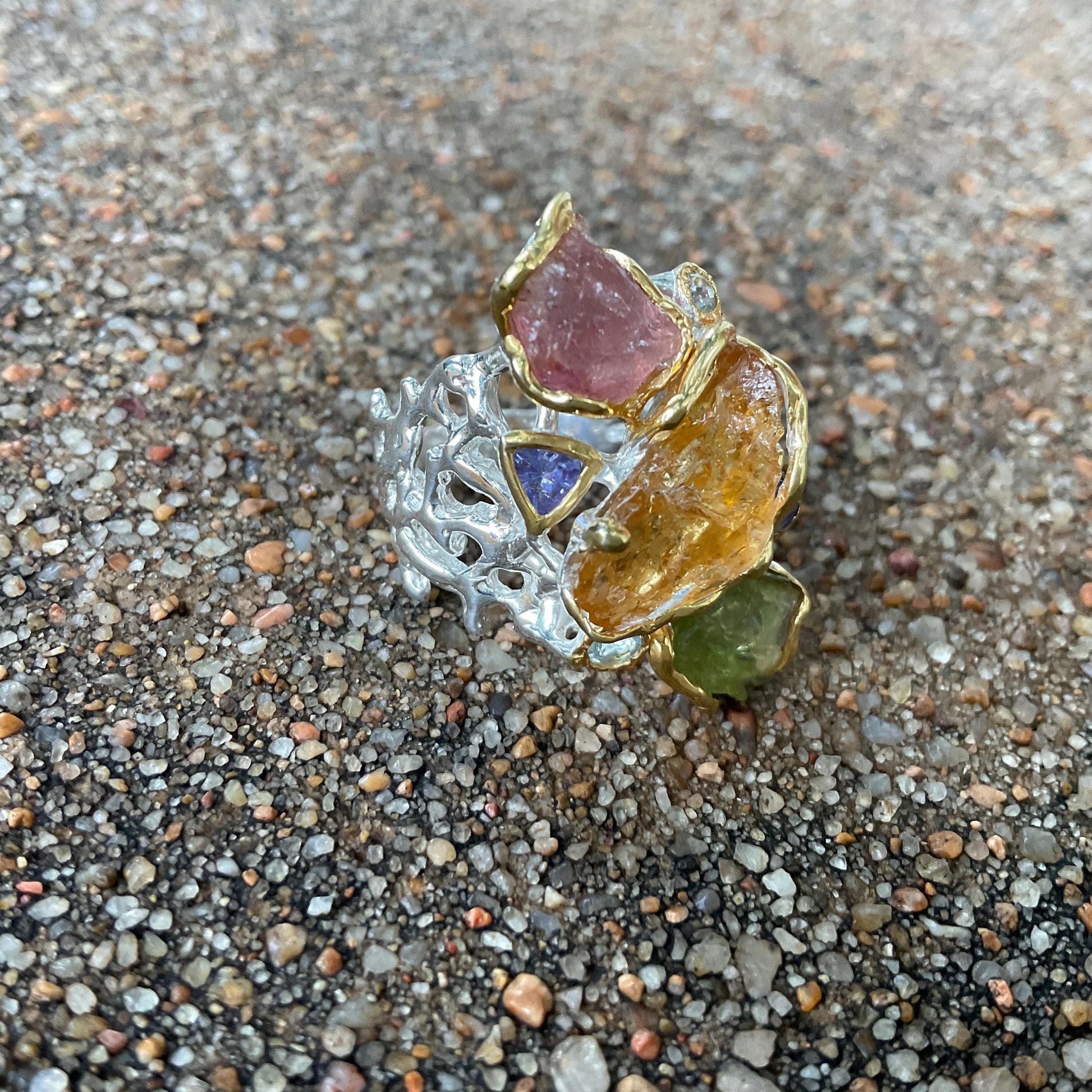 Sterling Silver tourmaline coral reef Ring 8 Colors Of Etnika