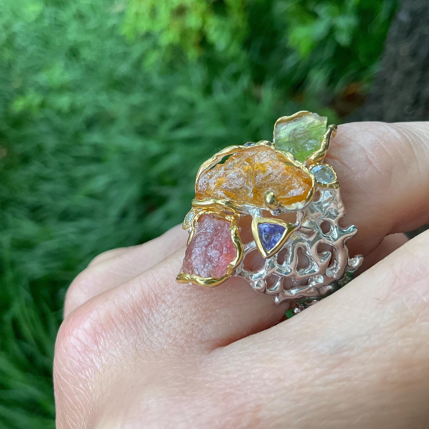 Sterling Silver tourmaline coral reef Ring 8 Colors Of Etnika