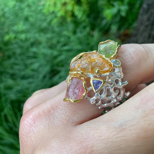 Sterling Silver tourmaline coral reef Ring 8 Colors Of Etnika
