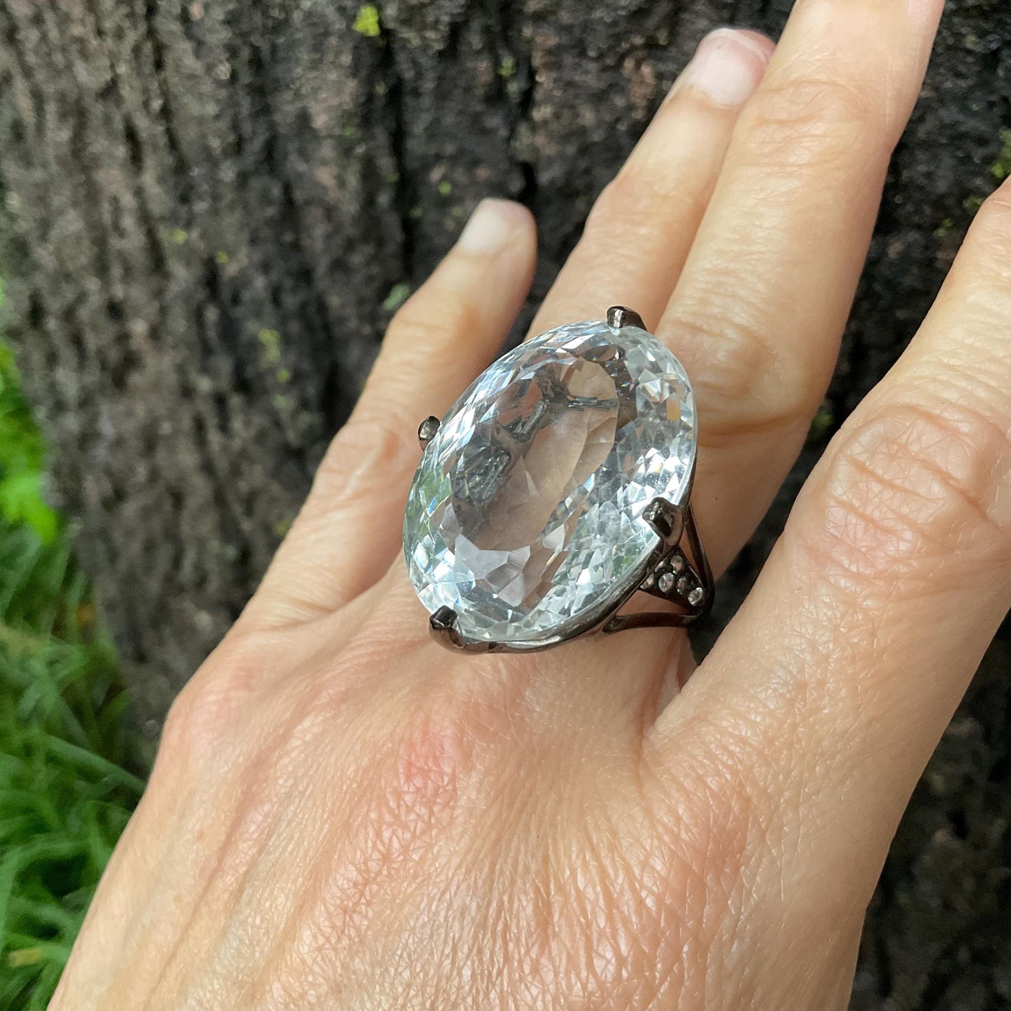 sterling silver natural quartz 60ct statement ring 7.5 Colors Of Etnika