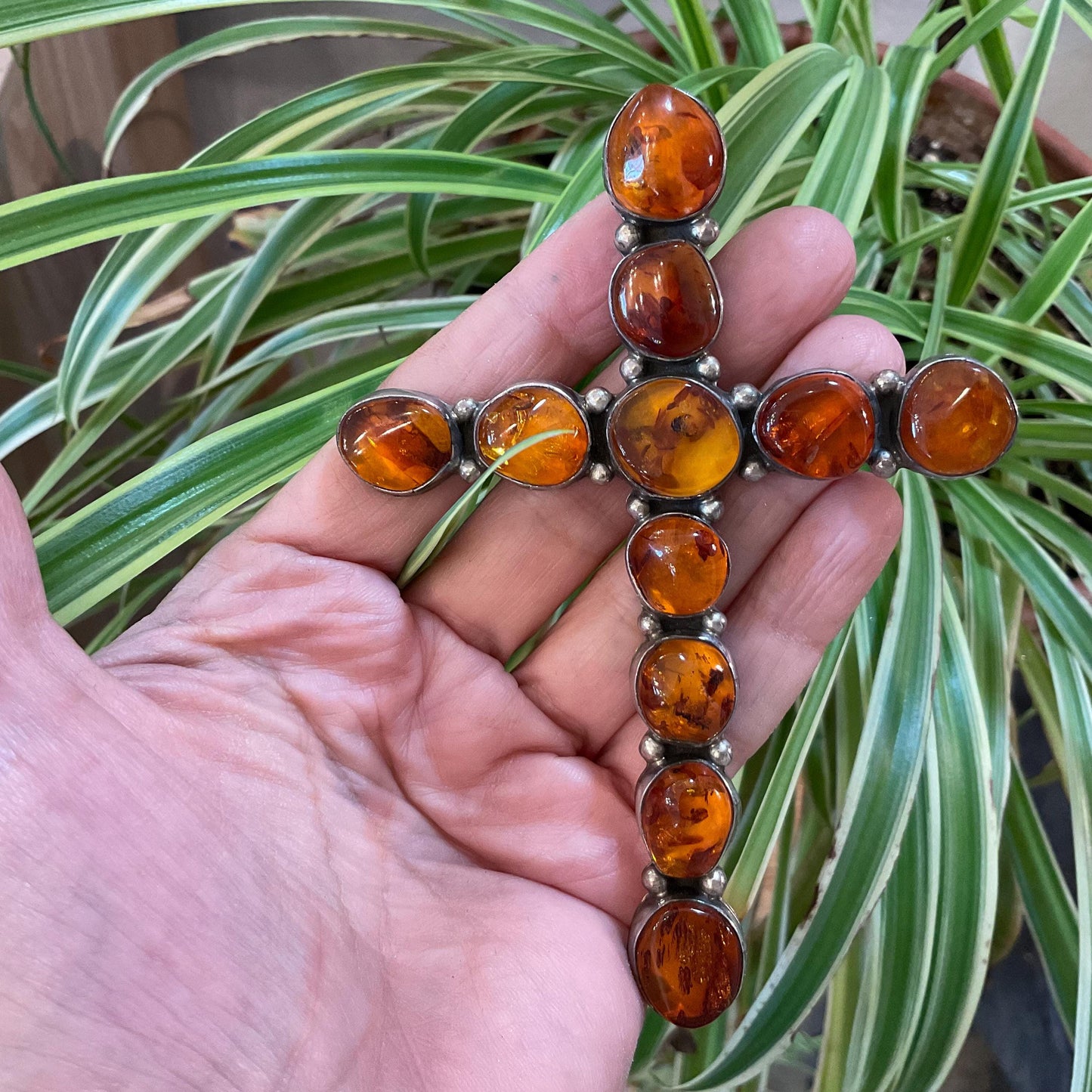 sterling silver amber  Oversize cross Pendant 4.5” Colors Of Etnika