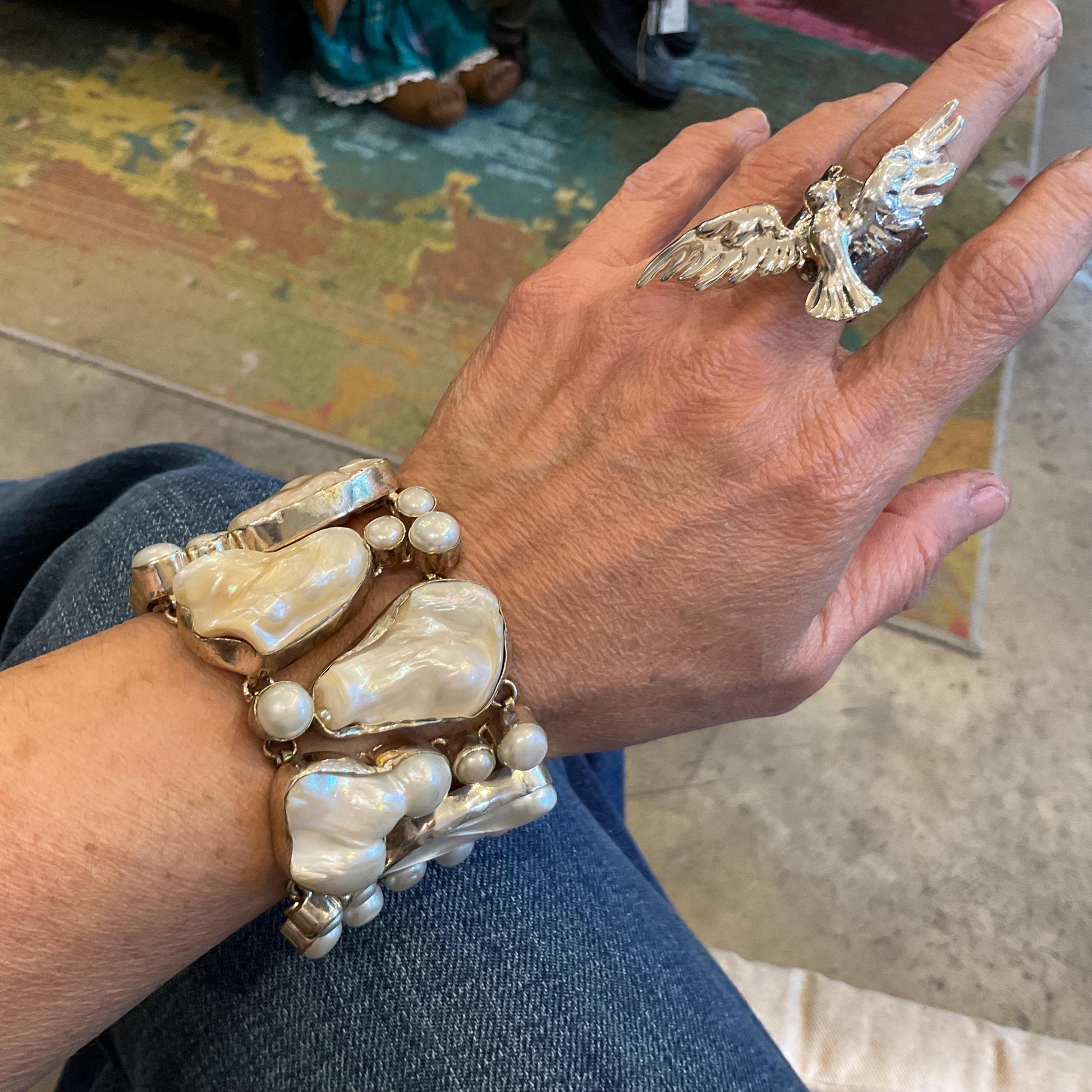 sterling silver statement natural pearl cluster bracelet Colors Of Etnika
