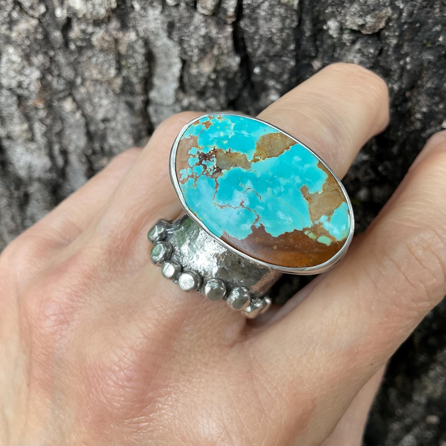 Sterling silver turquoise Brutalist cuff ring Colors Of Etnika