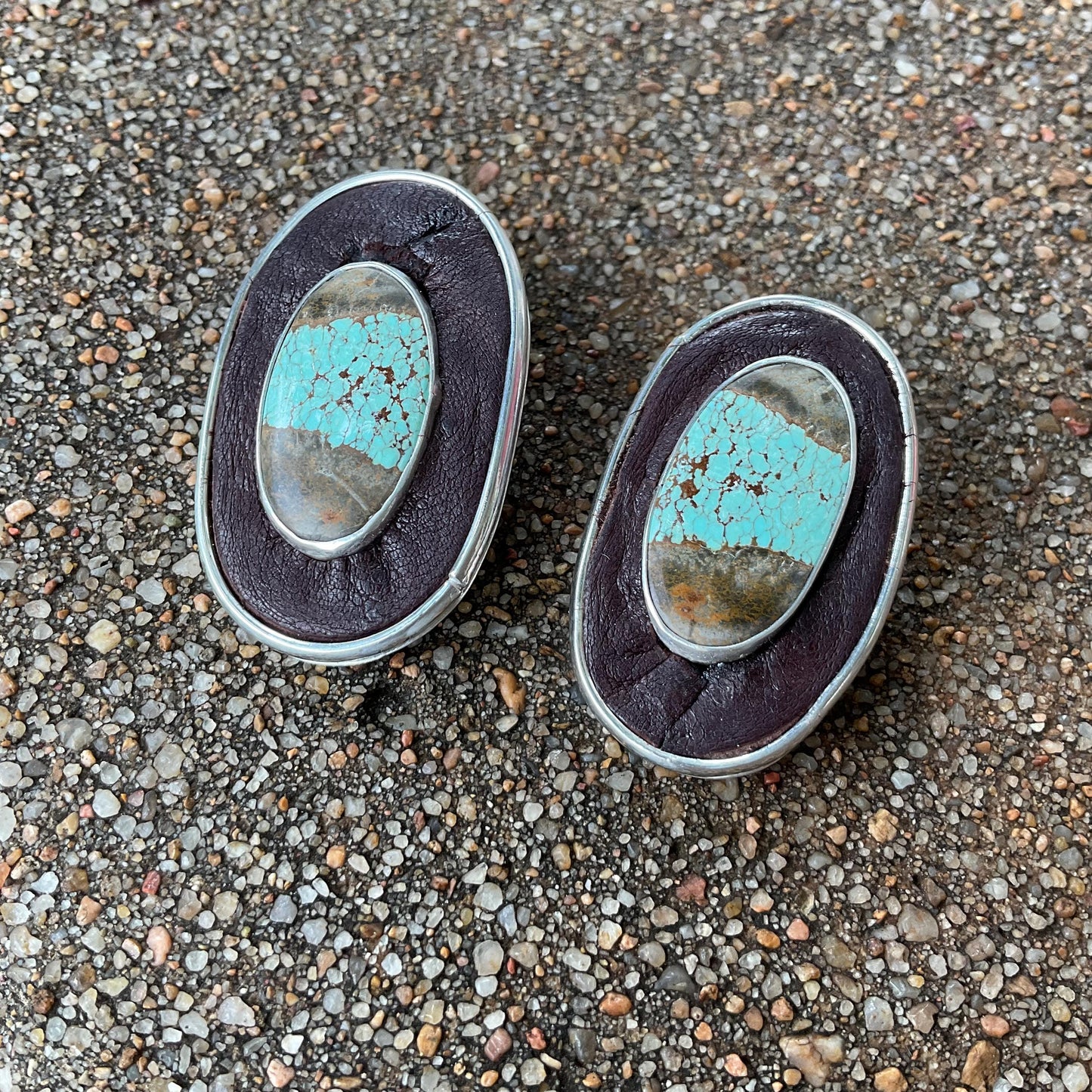 sterling silver asymmetrical leather oval turquoise Earrings Colors Of Etnika