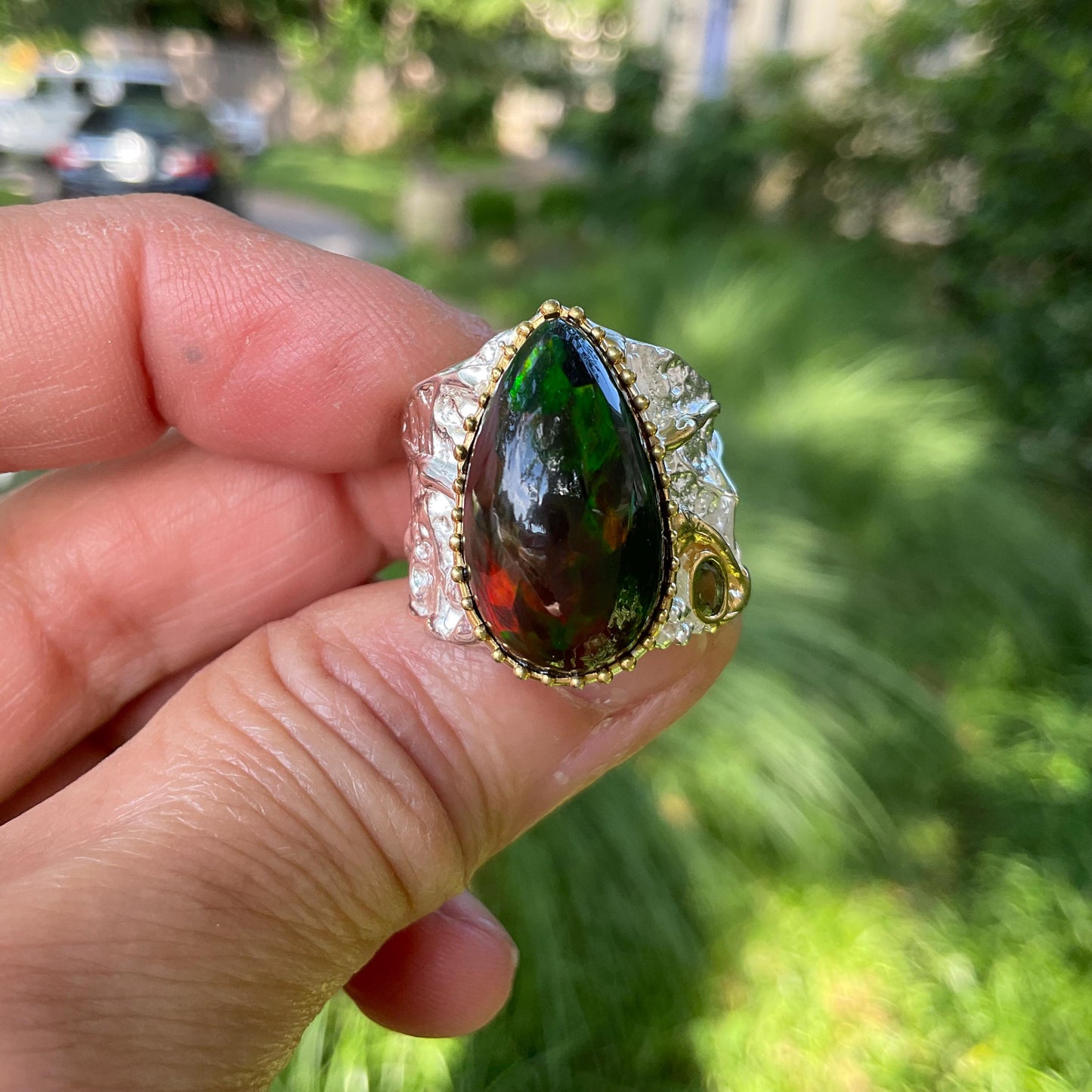 sterling silver Natural mesmerizing  opal  band ring 7 Colors Of Etnika