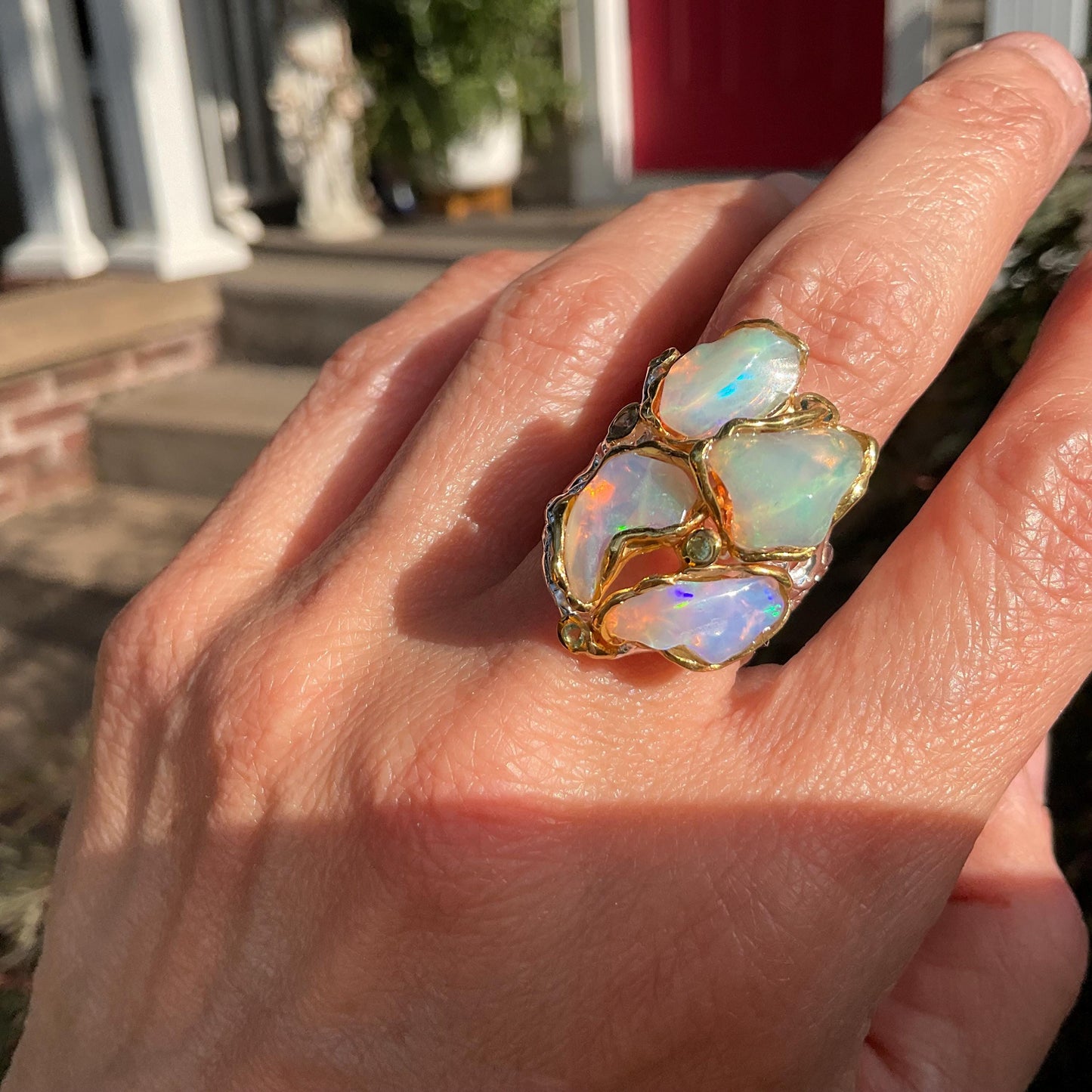 Handmade Sterling Silver rainbow opal band ring 7.5 Colors Of Etnika