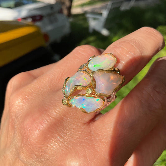 Handmade Sterling Silver rainbow opal band ring 7.5 Colors Of Etnika