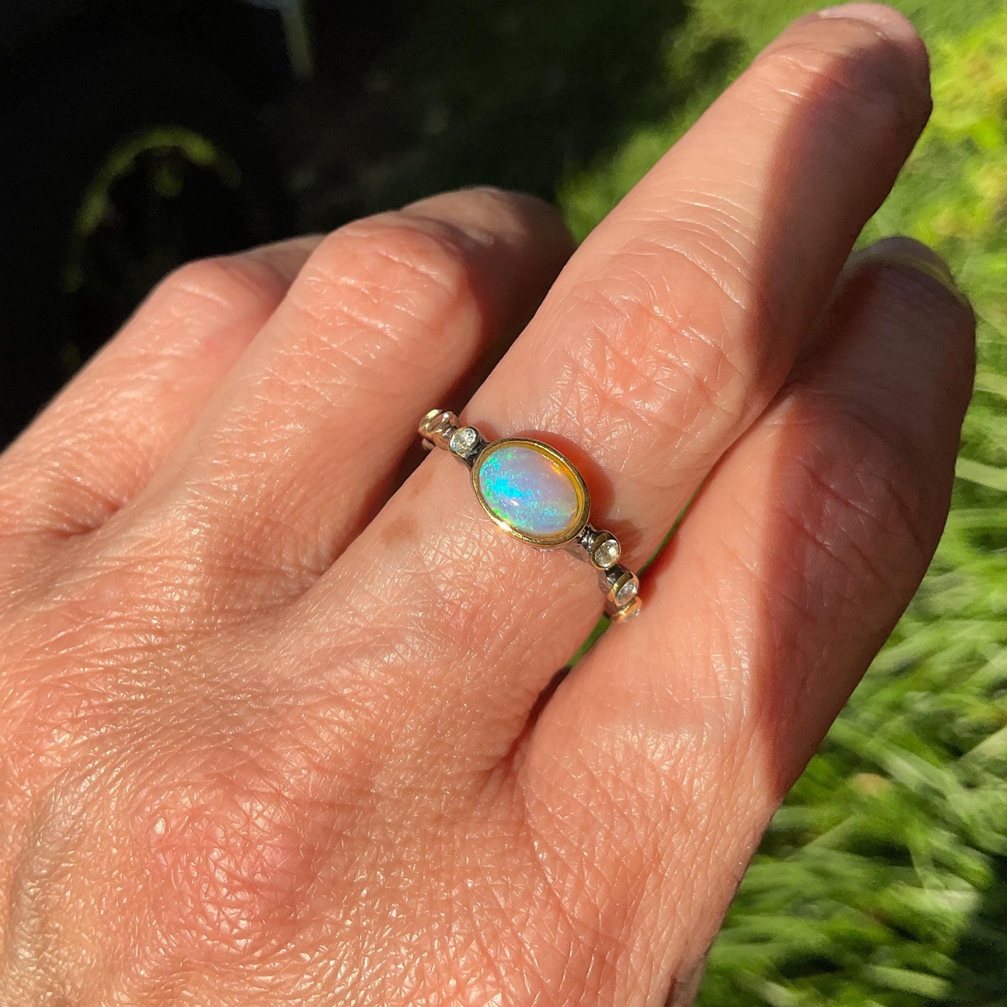 Sterling Silver rainbow Opal  dainty ring 7 Colors Of Etnika