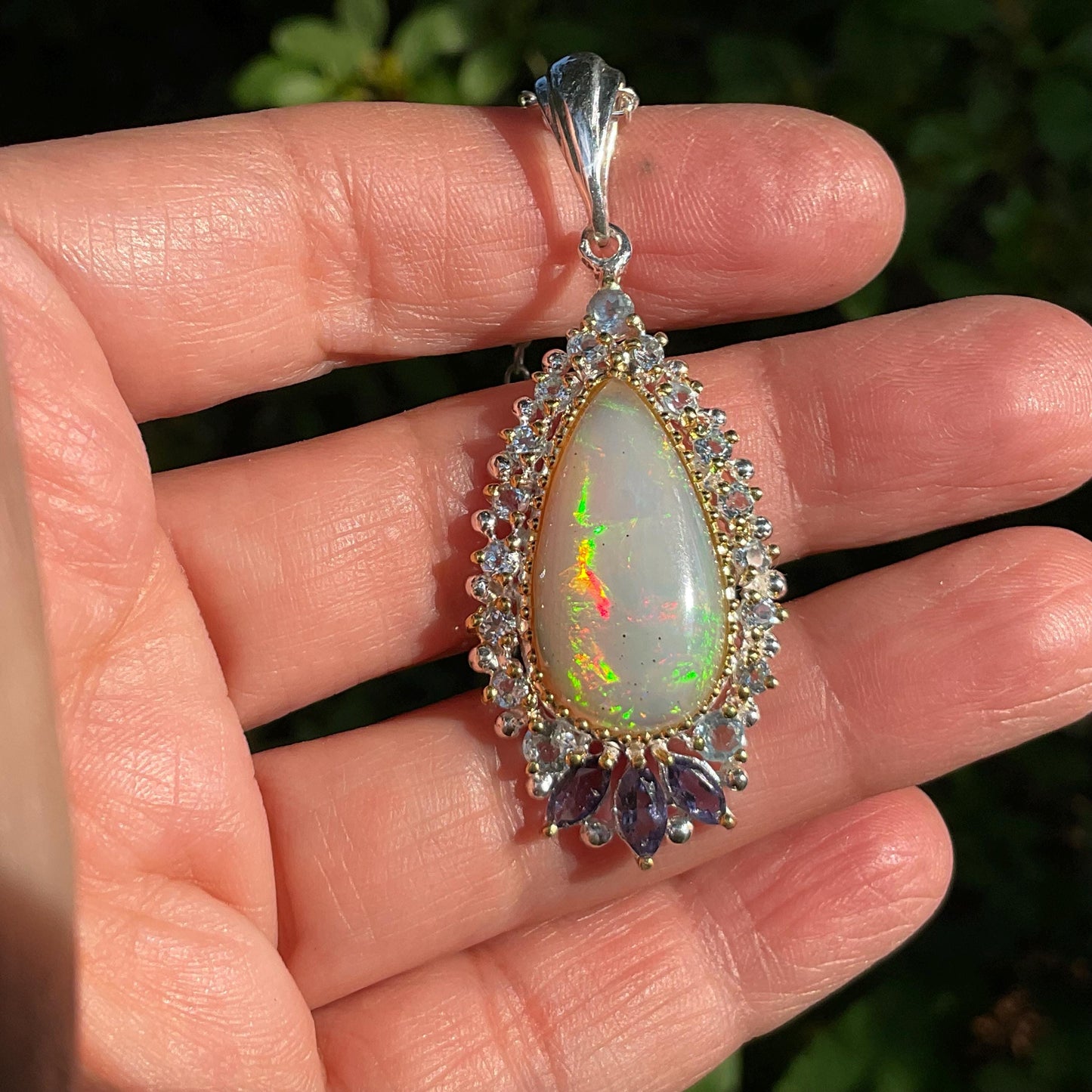 Natural rinbow opal Sterling Silver pendant with Necklace Colors Of Etnika