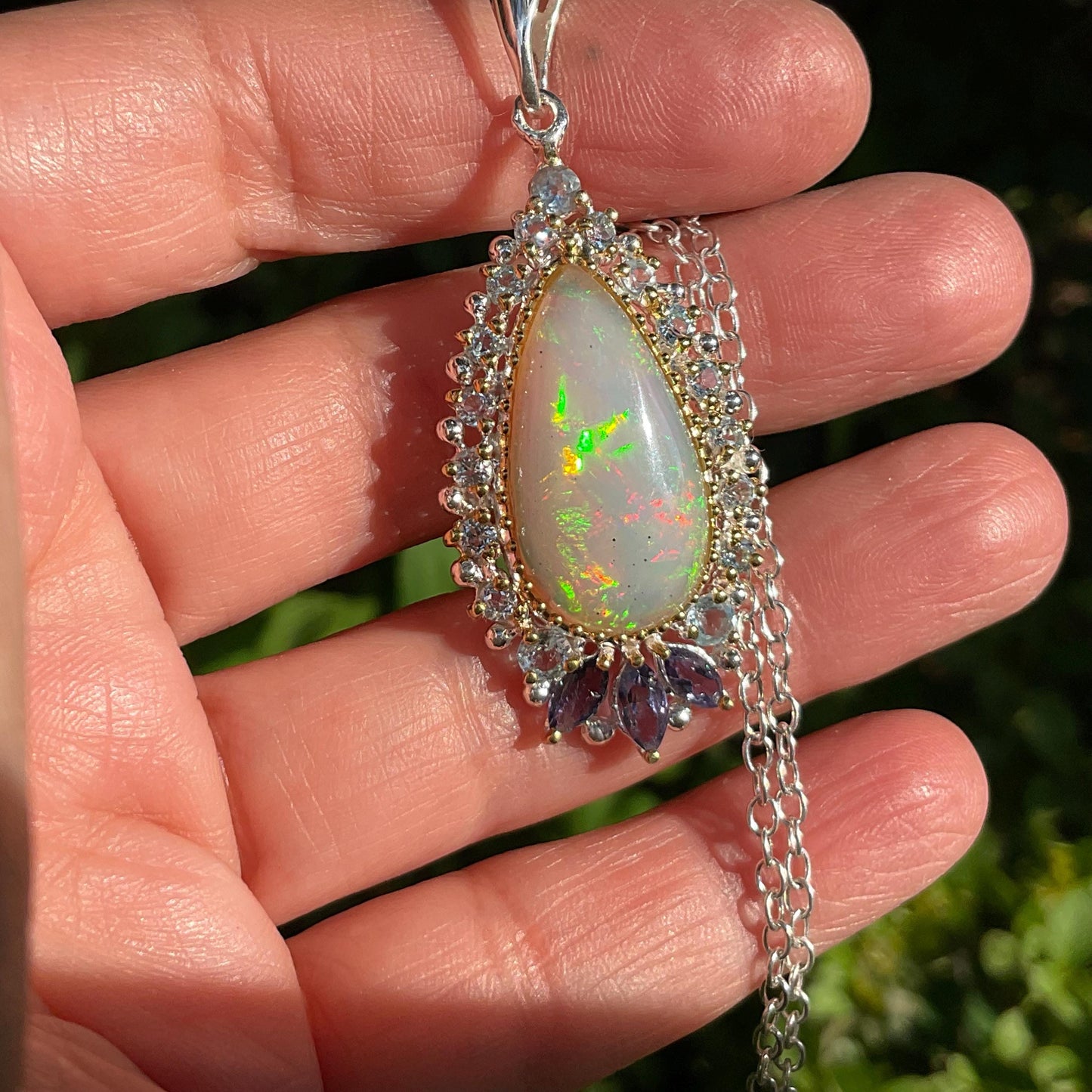 Natural rinbow opal Sterling Silver pendant with Necklace Colors Of Etnika