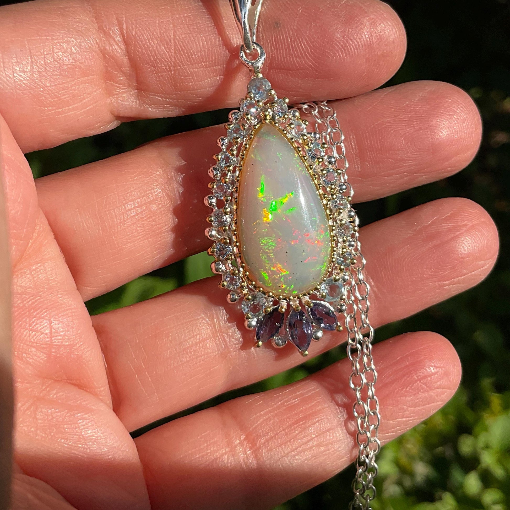 Natural rinbow opal Sterling Silver pendant with Necklace Colors Of Etnika