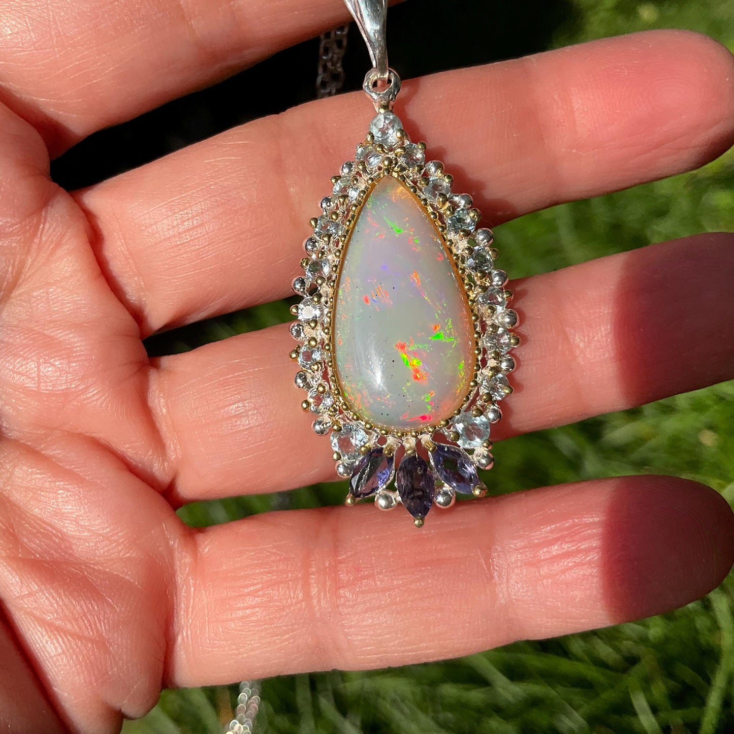 Natural rinbow opal Sterling Silver pendant with Necklace Colors Of Etnika
