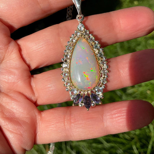 Natural rinbow opal Sterling Silver pendant with Necklace Colors Of Etnika