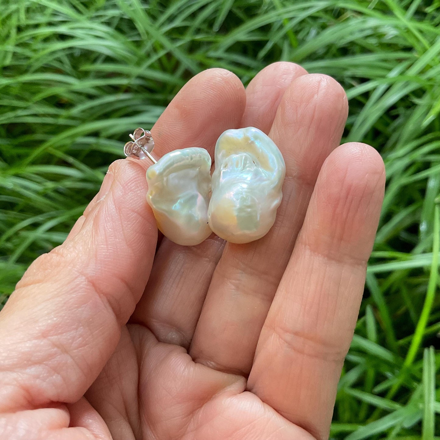 Sterling Silver white natural organic baroque pearl post Earrings Colors Of Etnika