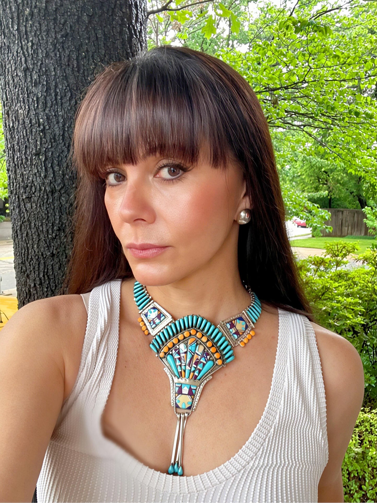 Sterling silver turquoise inlay necklace southwestern choker Colors Of Etnika