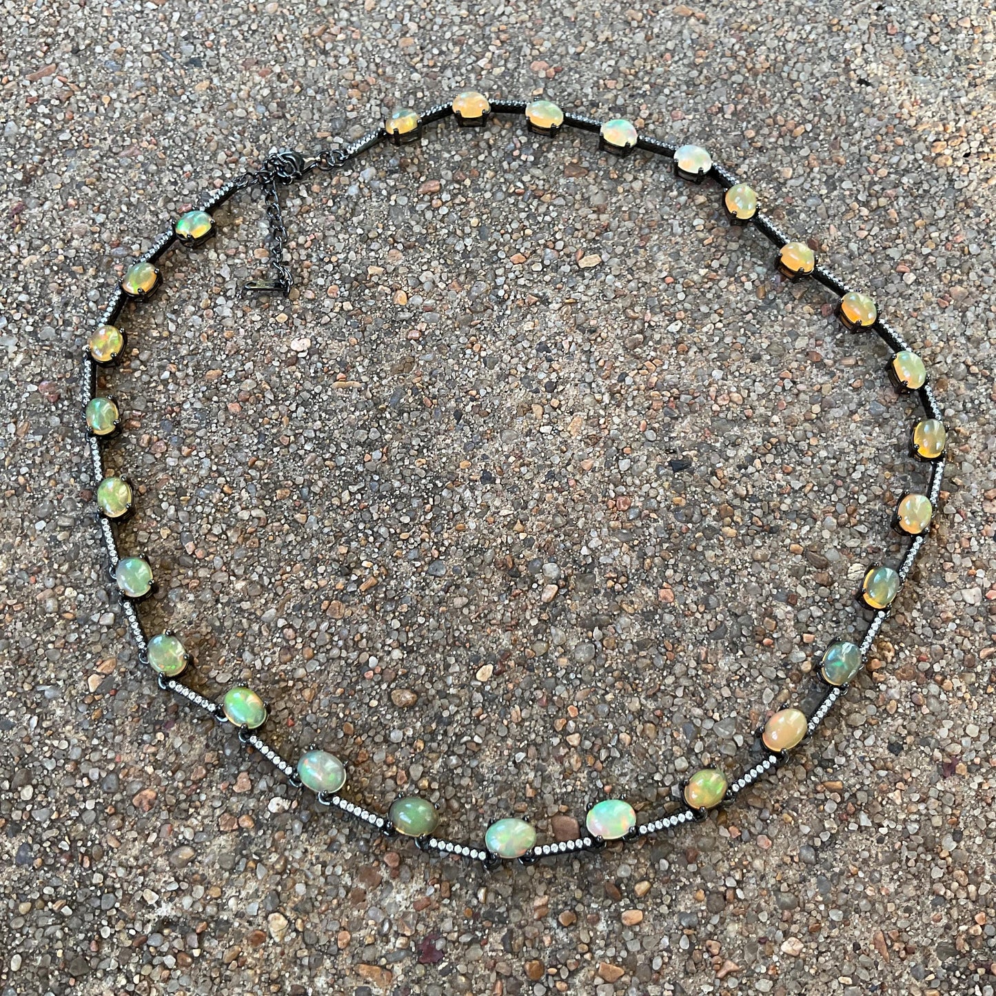 Sterling Silver rainbow  natural opal   Necklace Choker Colors Of Etnika