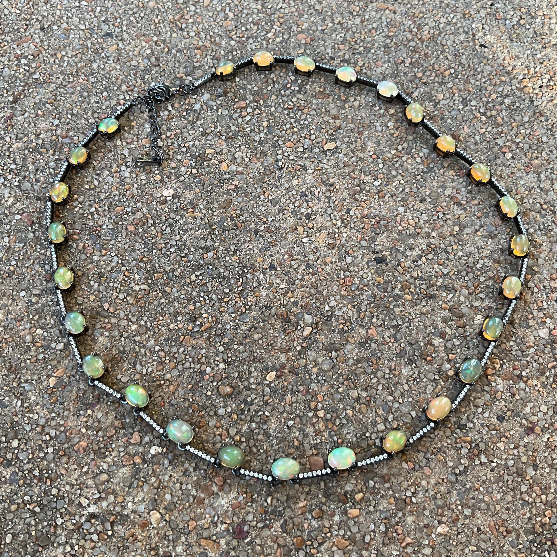 Sterling Silver rainbow  natural opal   Necklace Choker Colors Of Etnika