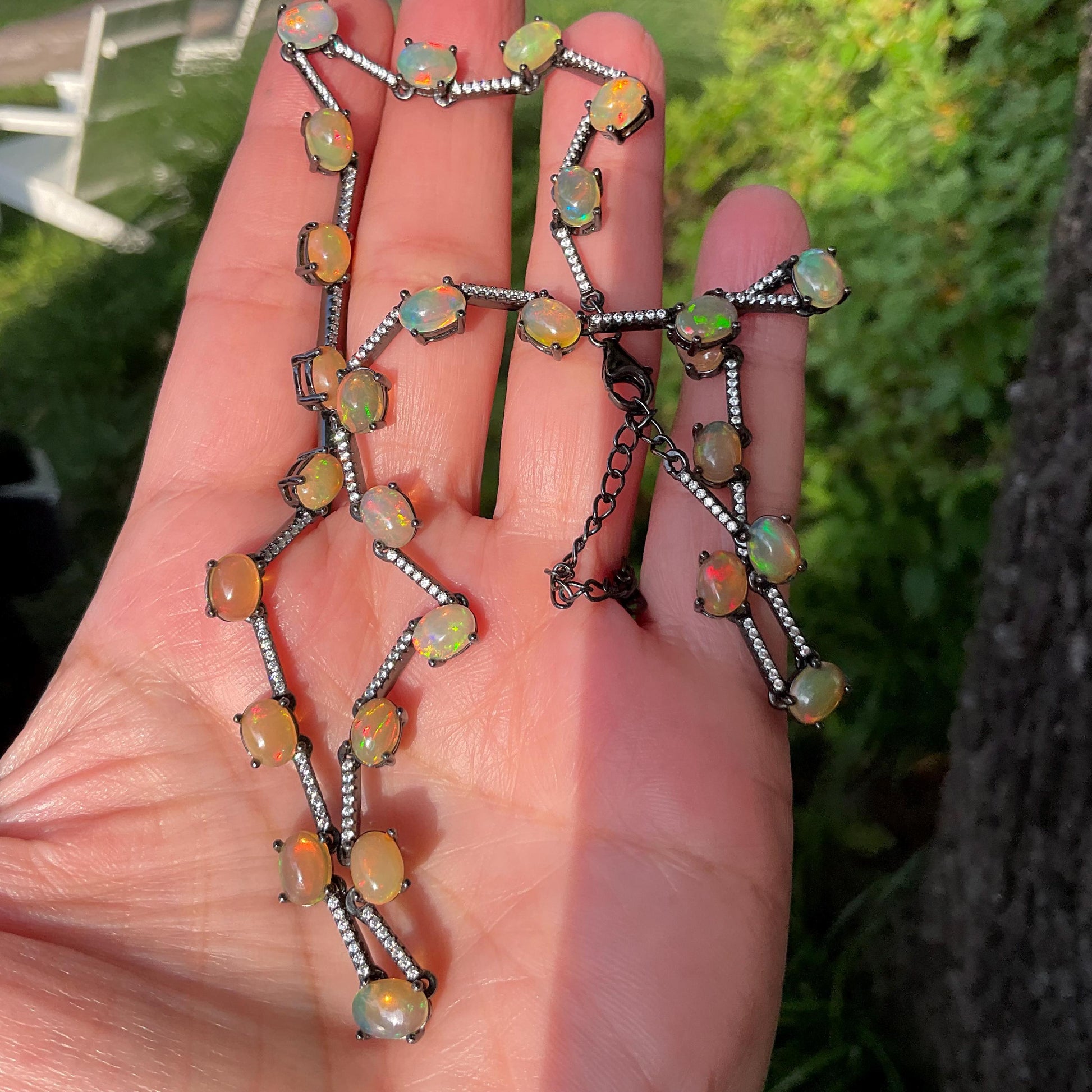 Sterling Silver rainbow  natural opal   Necklace Choker Colors Of Etnika