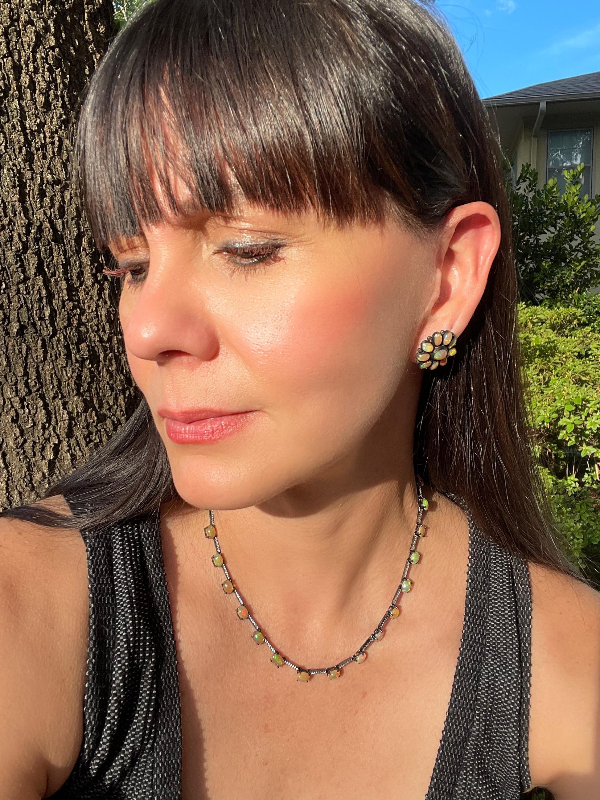 Sterling Silver rainbow  natural opal   Necklace Choker Colors Of Etnika