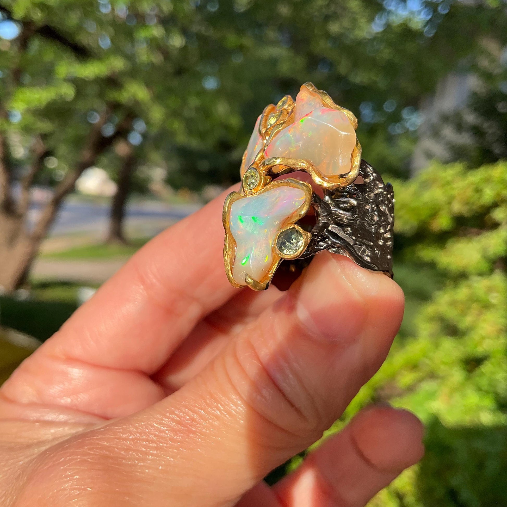 Handmade Sterling Silver rainbow opal band ring 7 Colors Of Etnika