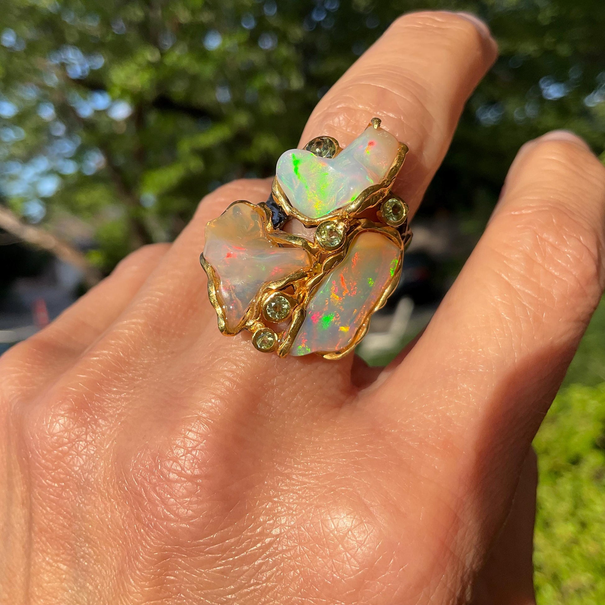 Handmade Sterling Silver rainbow opal band ring 7 Colors Of Etnika