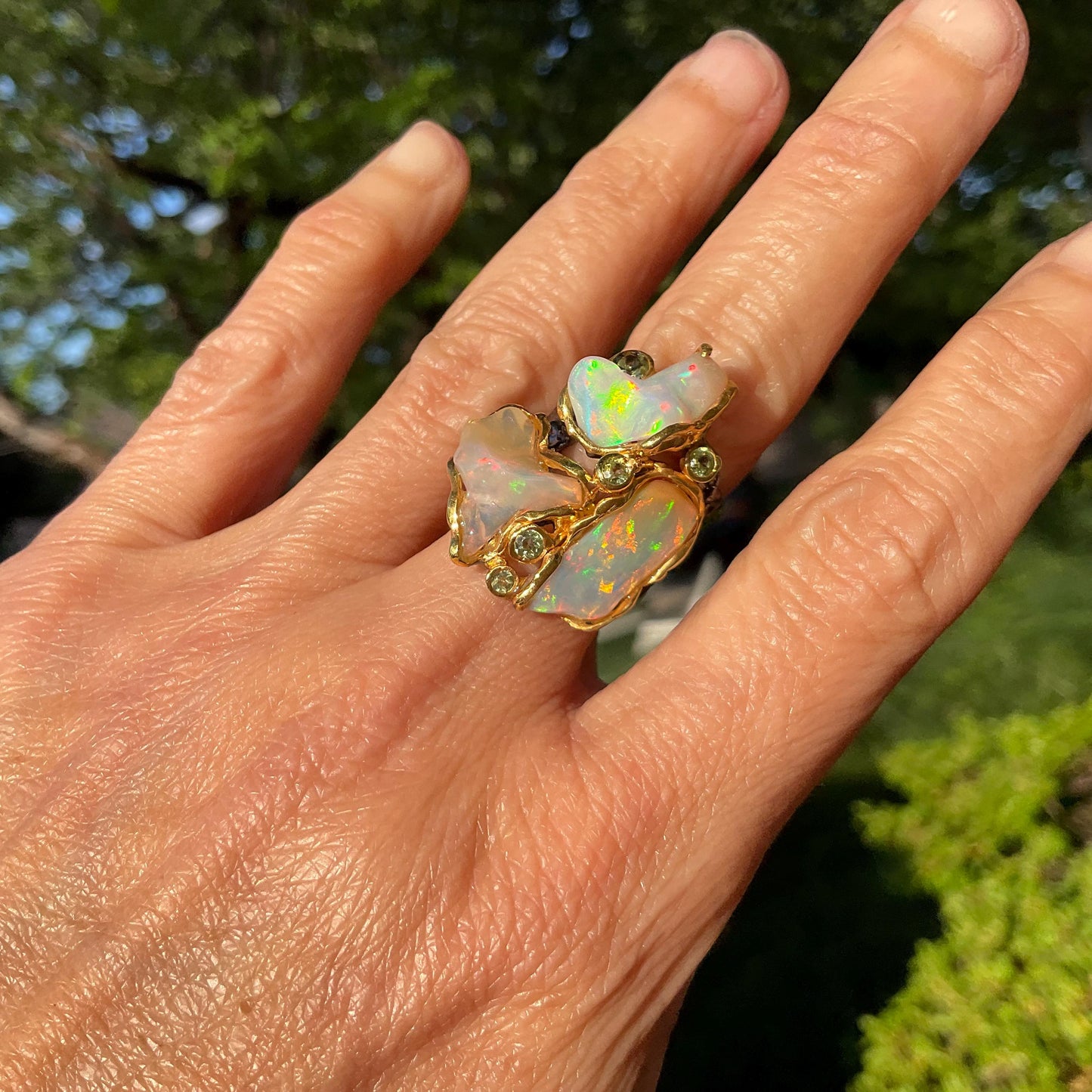 Handmade Sterling Silver rainbow opal band ring 7 Colors Of Etnika