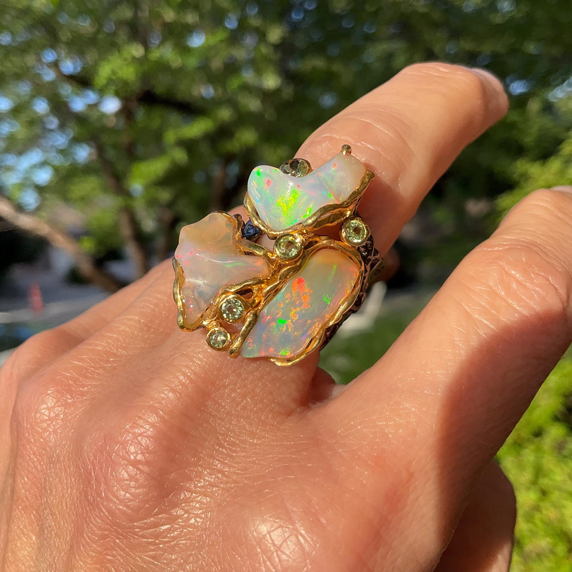 Handmade Sterling Silver rainbow opal band ring 7 Colors Of Etnika