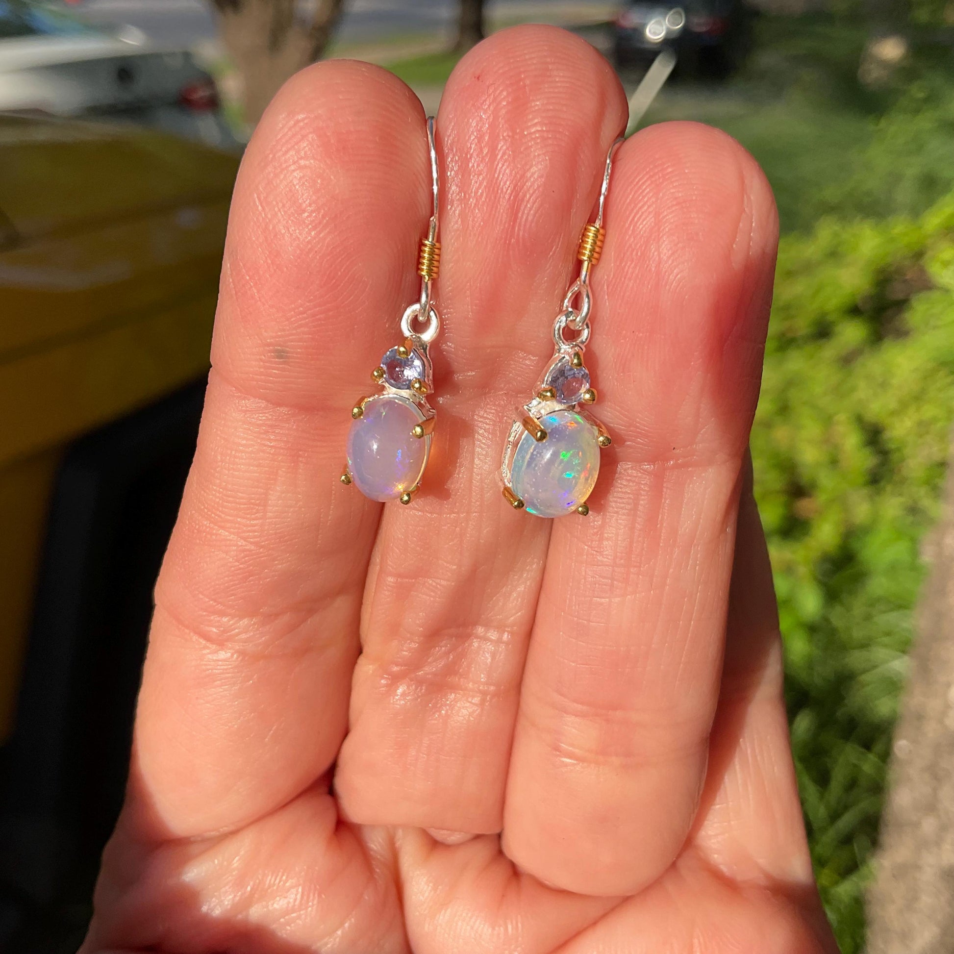 Sterling Silver Natural fire Opal lolite dangle  Earrings Colors Of Etnika