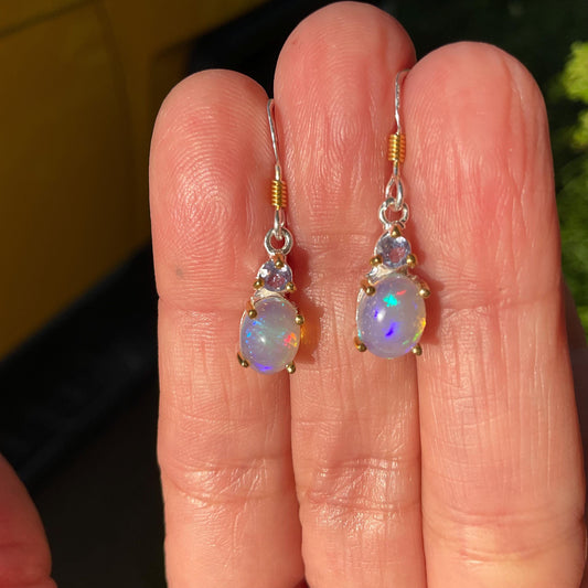 Sterling Silver Natural fire Opal lolite dangle  Earrings Colors Of Etnika