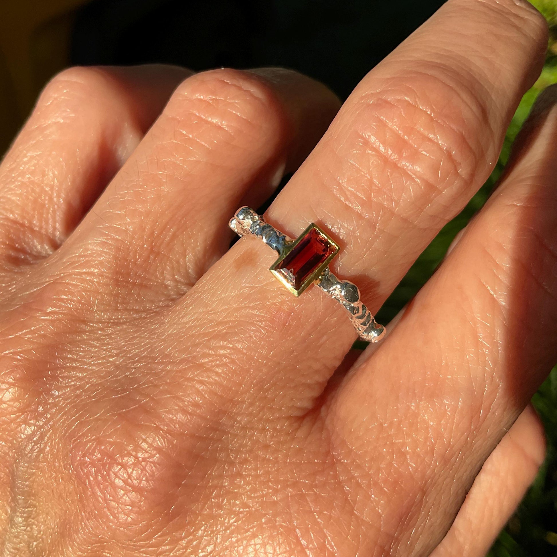 sterling silver band ring red garnet baguette dainty size 7 Colors Of Etnika