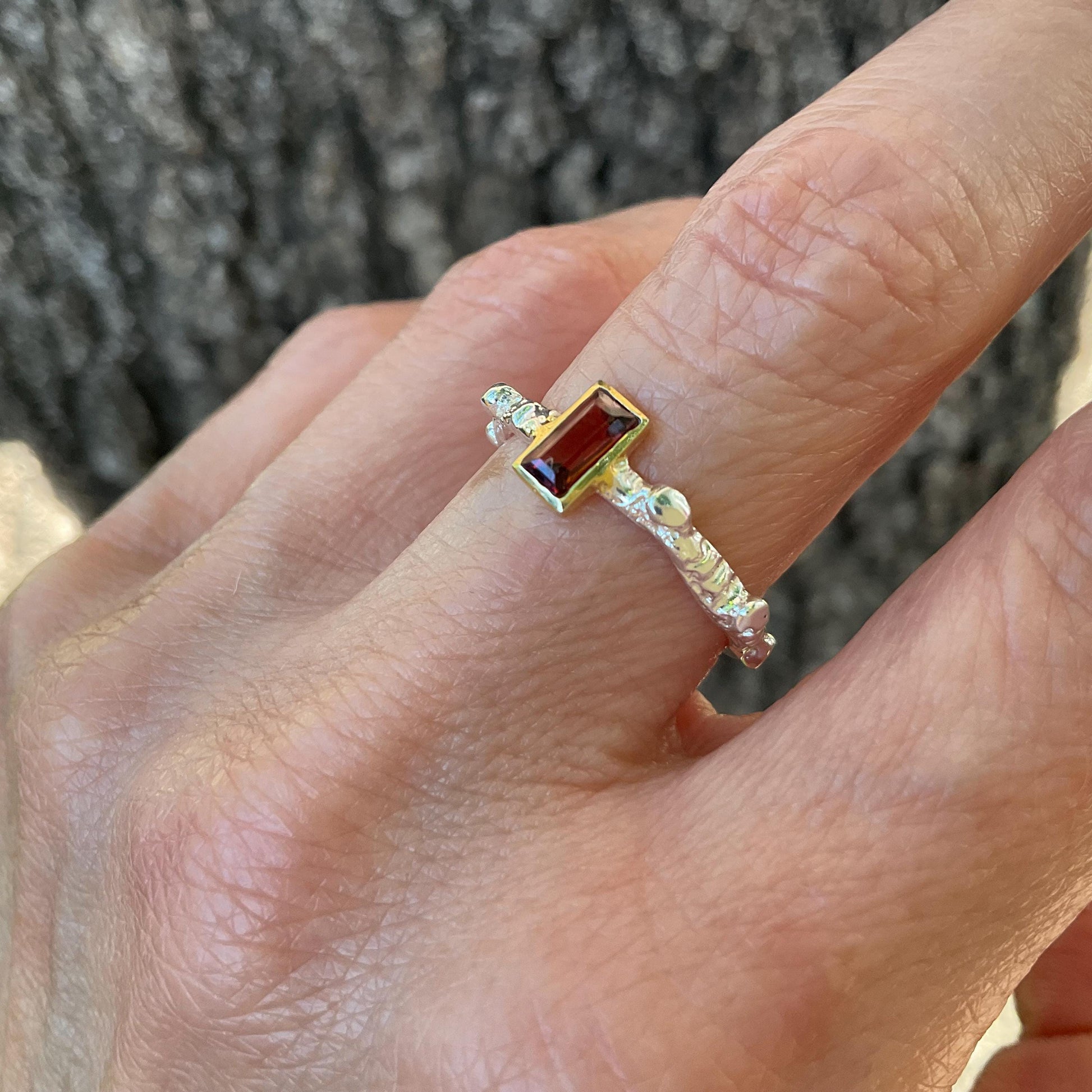 sterling silver band ring red garnet baguette dainty size 7 Colors Of Etnika