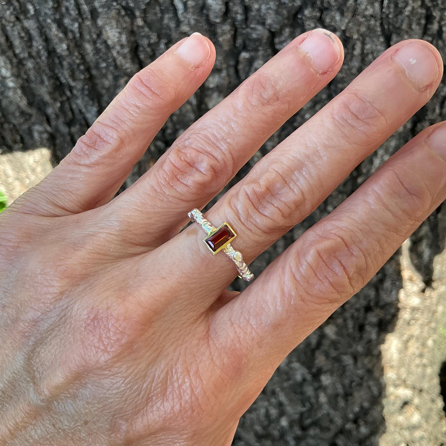 sterling silver band ring red garnet baguette dainty size 7 Colors Of Etnika