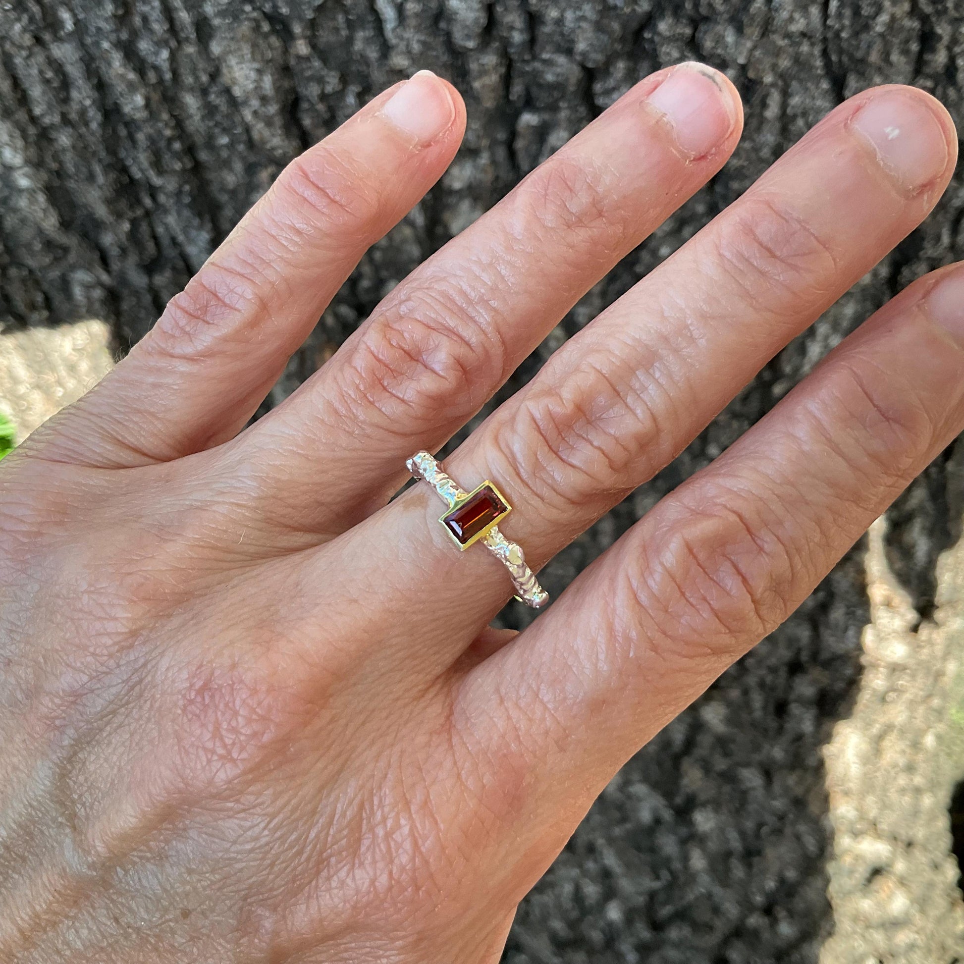 sterling silver band ring red garnet baguette dainty size 7 Colors Of Etnika