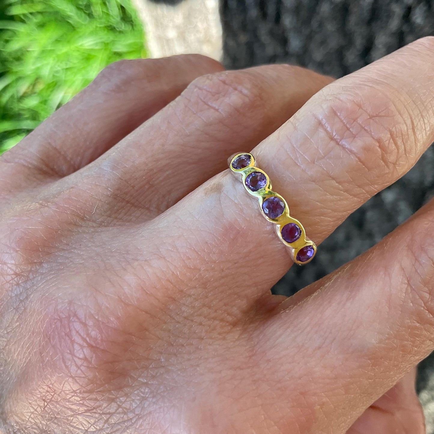 Sterling Silver Amethyst band ring 6.5 Colors Of Etnika