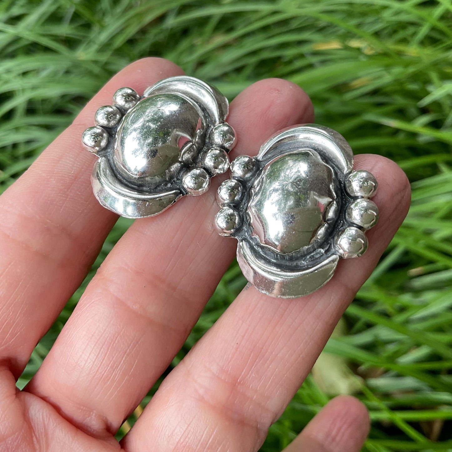 sterling silver Modernist repousse post Earrings Colors Of Etnika