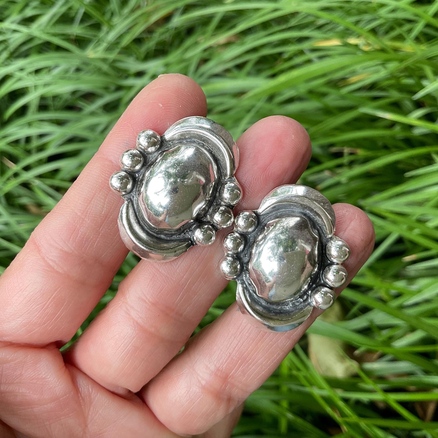 sterling silver Modernist repousse post Earrings Colors Of Etnika
