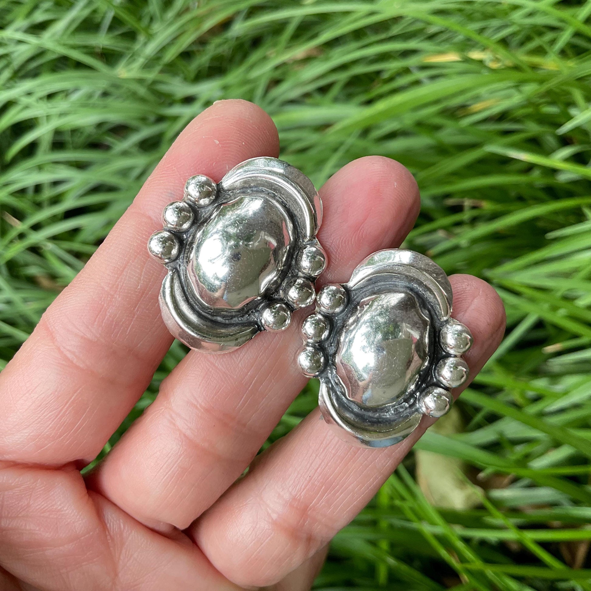sterling silver Modernist repousse post Earrings Colors Of Etnika