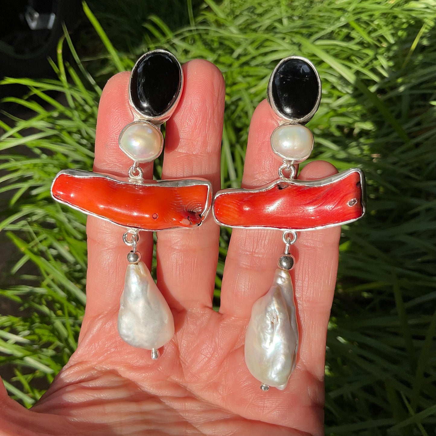 Sterling Silver baroque pearl statement coral earrings Colors Of Etnika